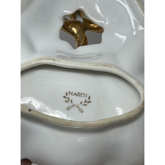 Divided Candy Nut Dish Vintage Marco Porcelain Bone China Gold Gild Rose Floral - Picture 7 of 9